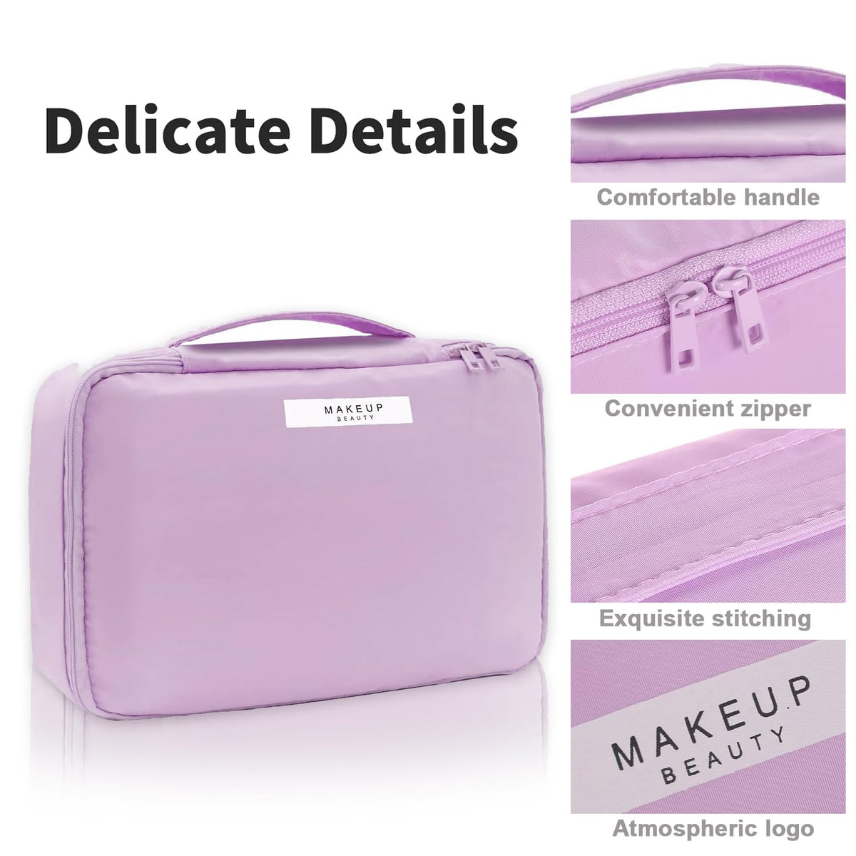 Queboom Travel Makeup Bag with small detachable bag