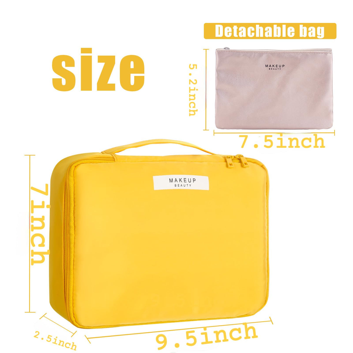 Queboom Travel Makeup Bag yellow open with compartments