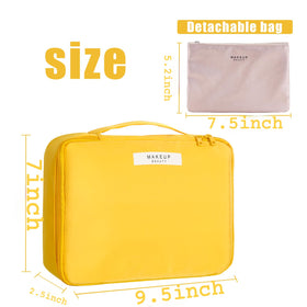 Queboom Travel Makeup Bag yellow open with compartments
