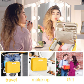 Queboom Travel Makeup Bag yellow with cosmetics