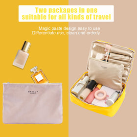 Queboom Travel Makeup Bag yellow with small bag inside