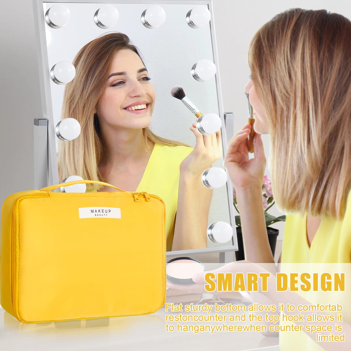 Queboom Travel Makeup Bag yellow with zippers