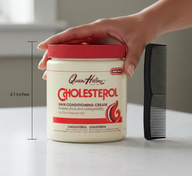 Queen Helene Cholesterol Hair Conditioning Cream in a bathroom setting