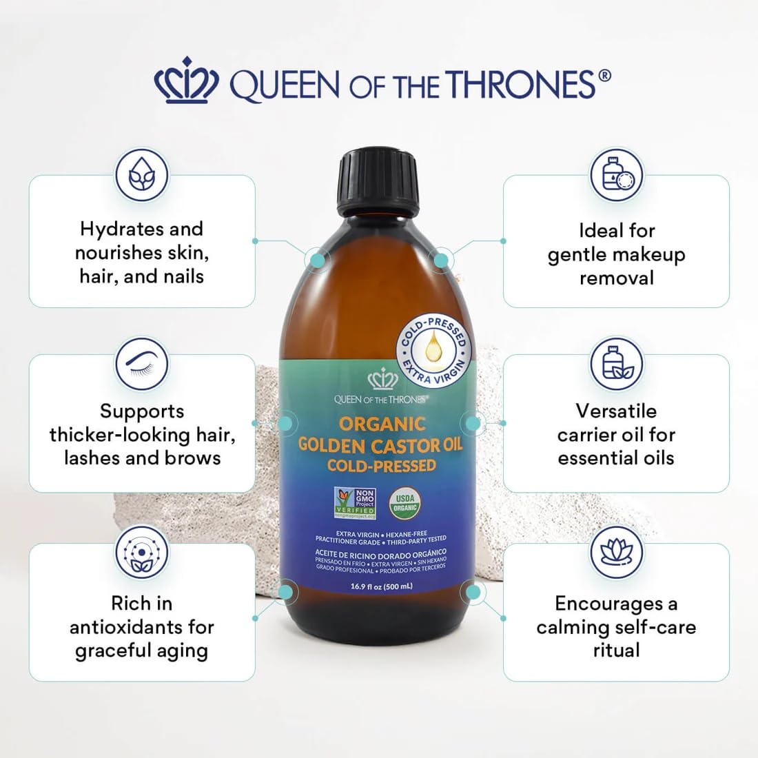 QUEEN OF THE THRONES Organic Golden Castor Oil 500ml back view