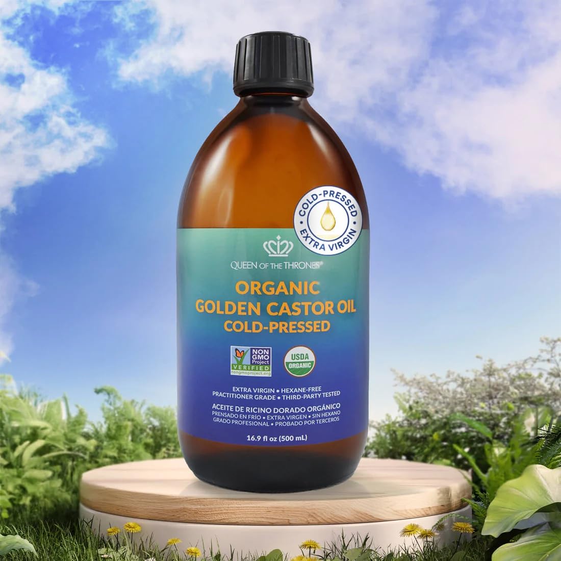 QUEEN OF THE THRONES Organic Golden Castor Oil 500ml side view