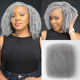 QUEEN VIRGIN REMY Afro Kinkys Bulk Human Hair grey 14 inches front view