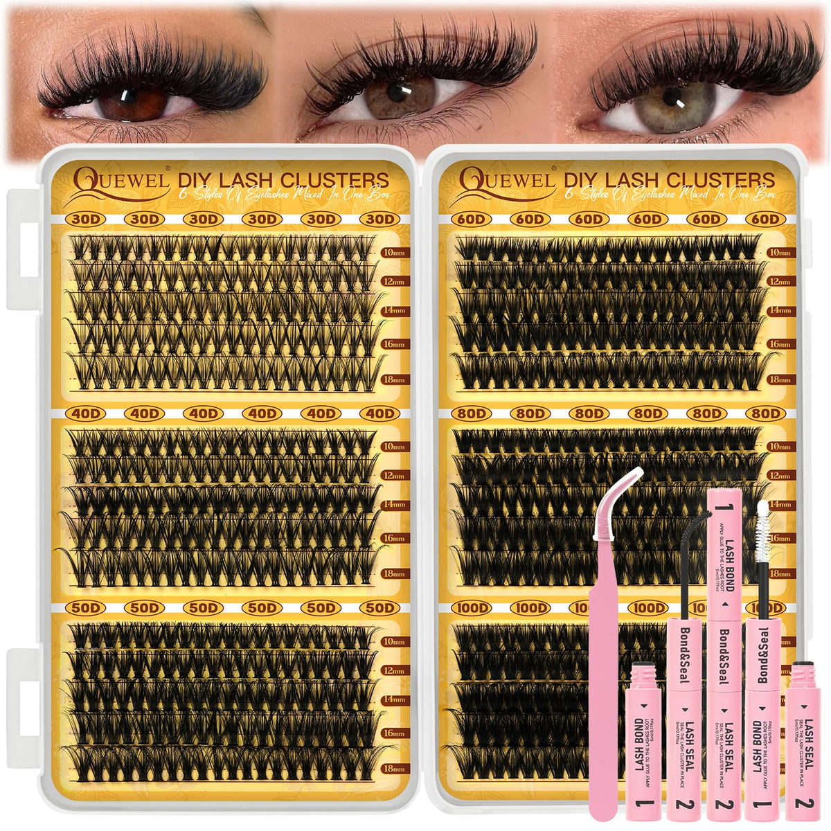 QUEWEL 580PCS Lash Clusters Kit with various lash densities