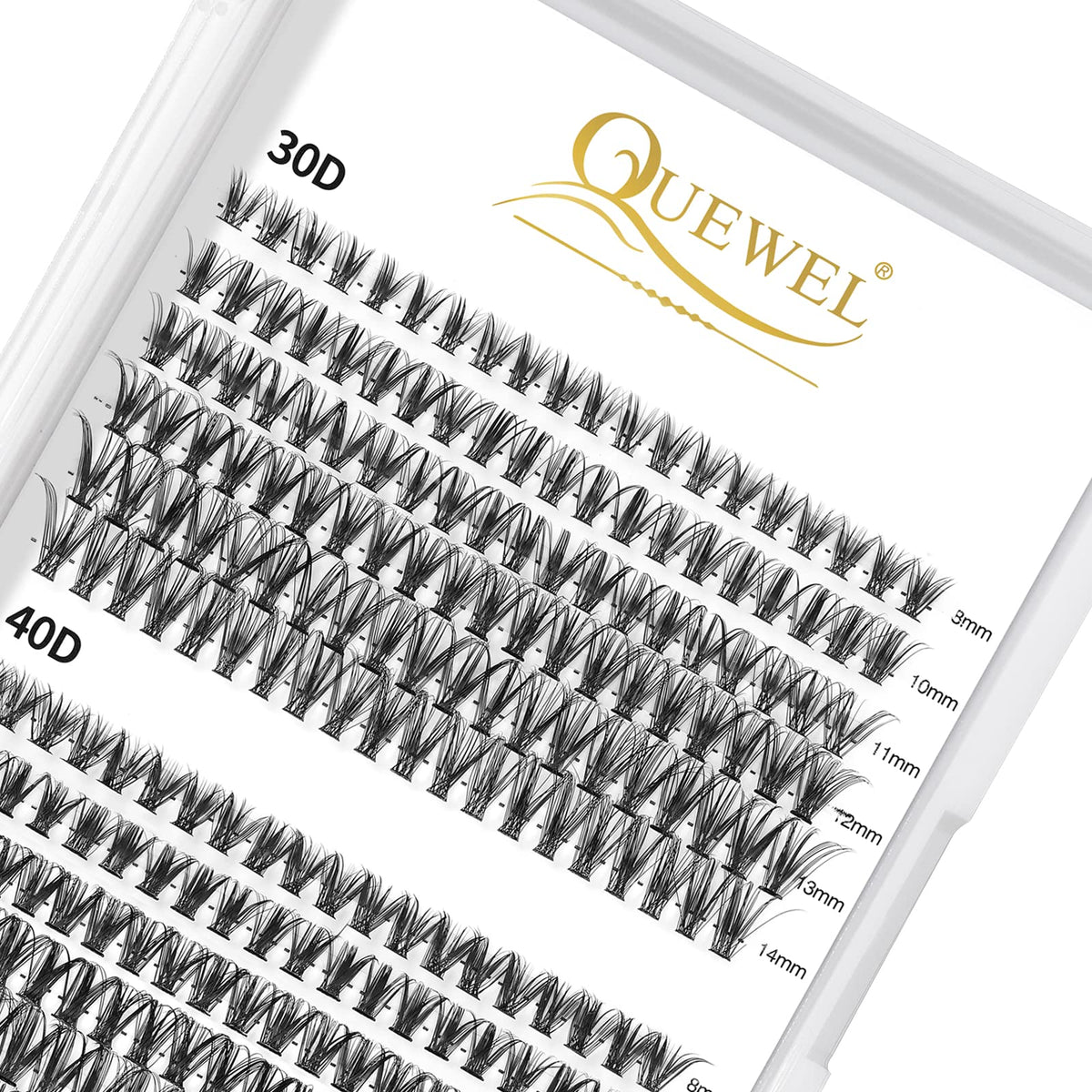 QUEWEL Cluster Lashes 240Pcs front view with mixed lengths