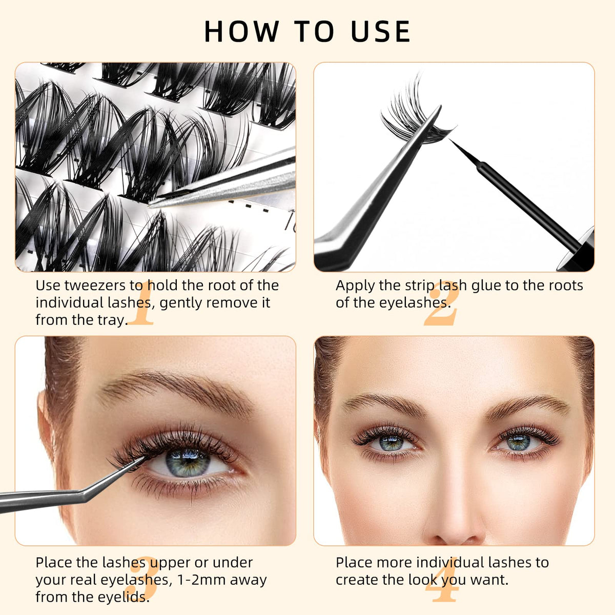 QUEWEL Cluster Lashes 240Pcs mixed lengths displayed