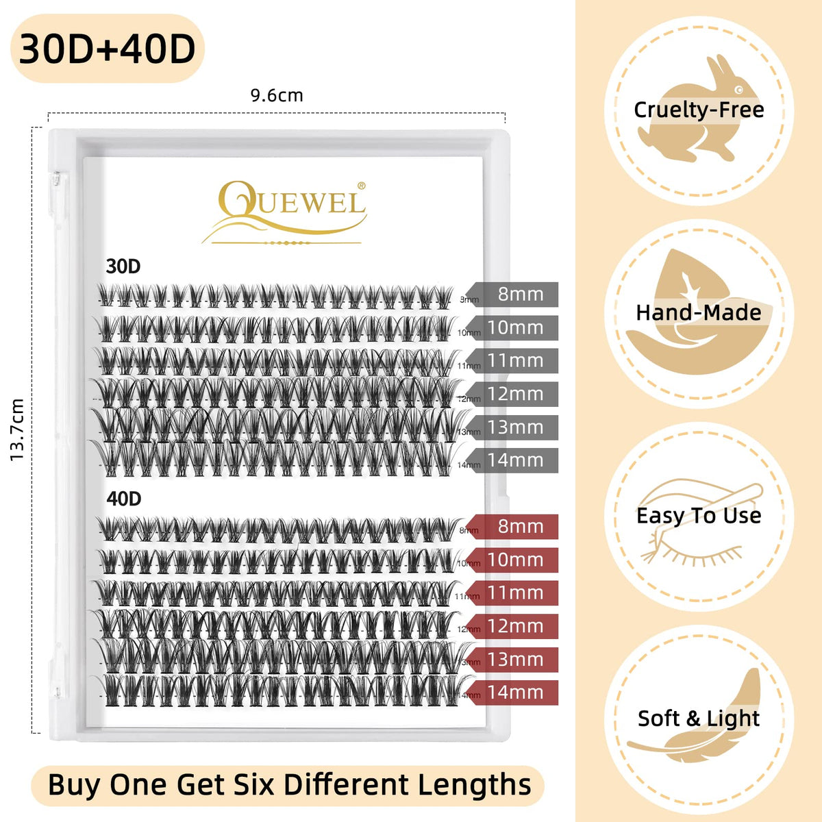 QUEWEL Cluster Lashes 240Pcs packaging showing details