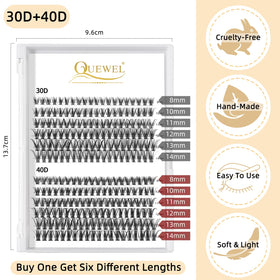 QUEWEL Cluster Lashes 240Pcs packaging showing details