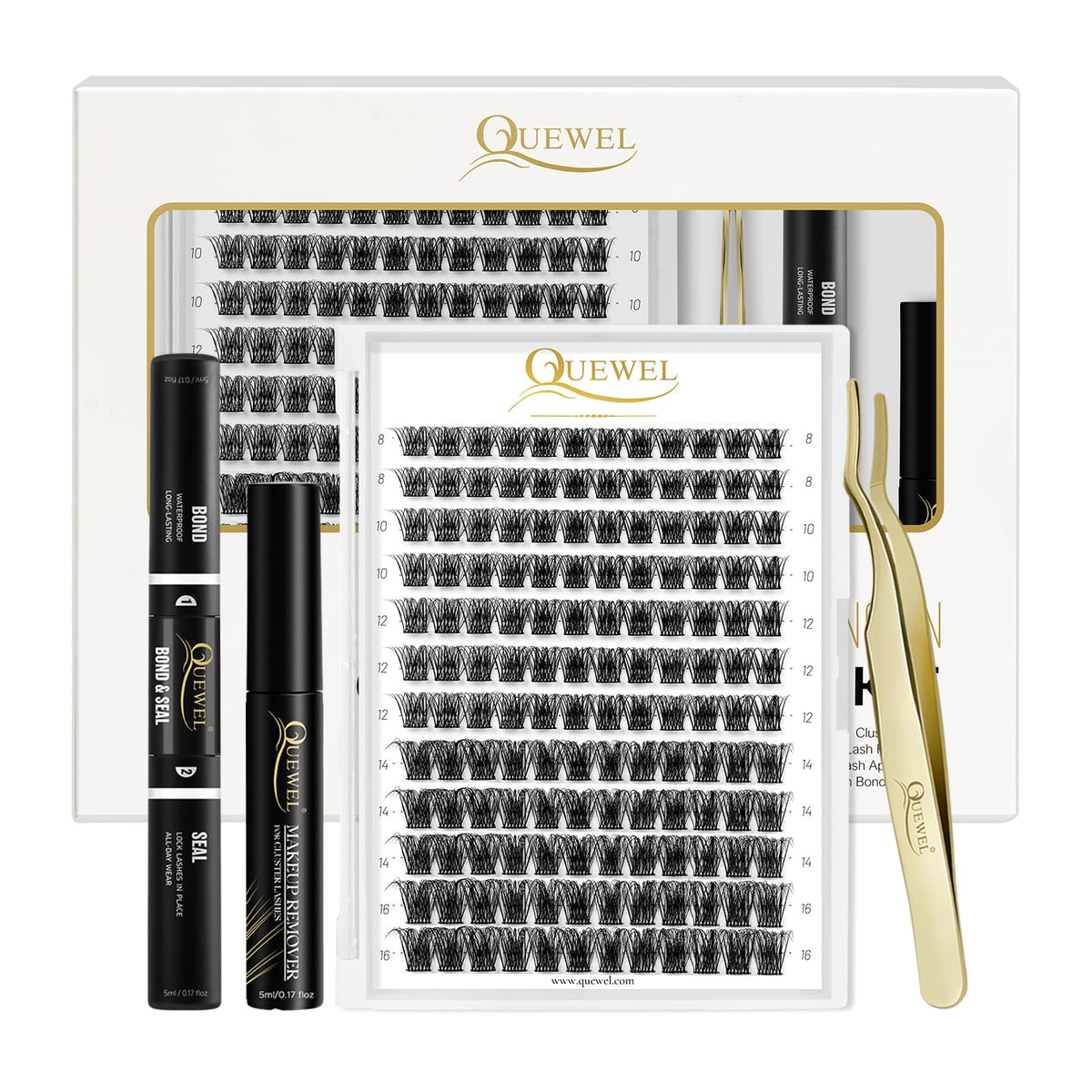 QUEWEL DIY Eyelash Extensions Kit with 144 clusters and tools
