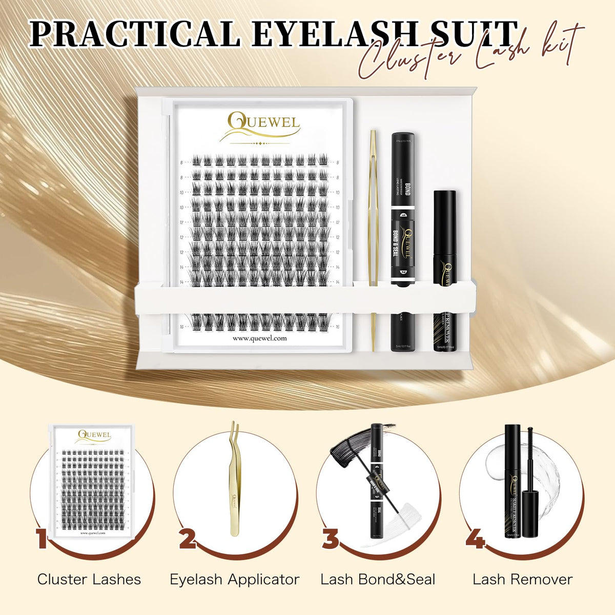 QUEWEL DIY eyelash extensions kit with various lash lengths