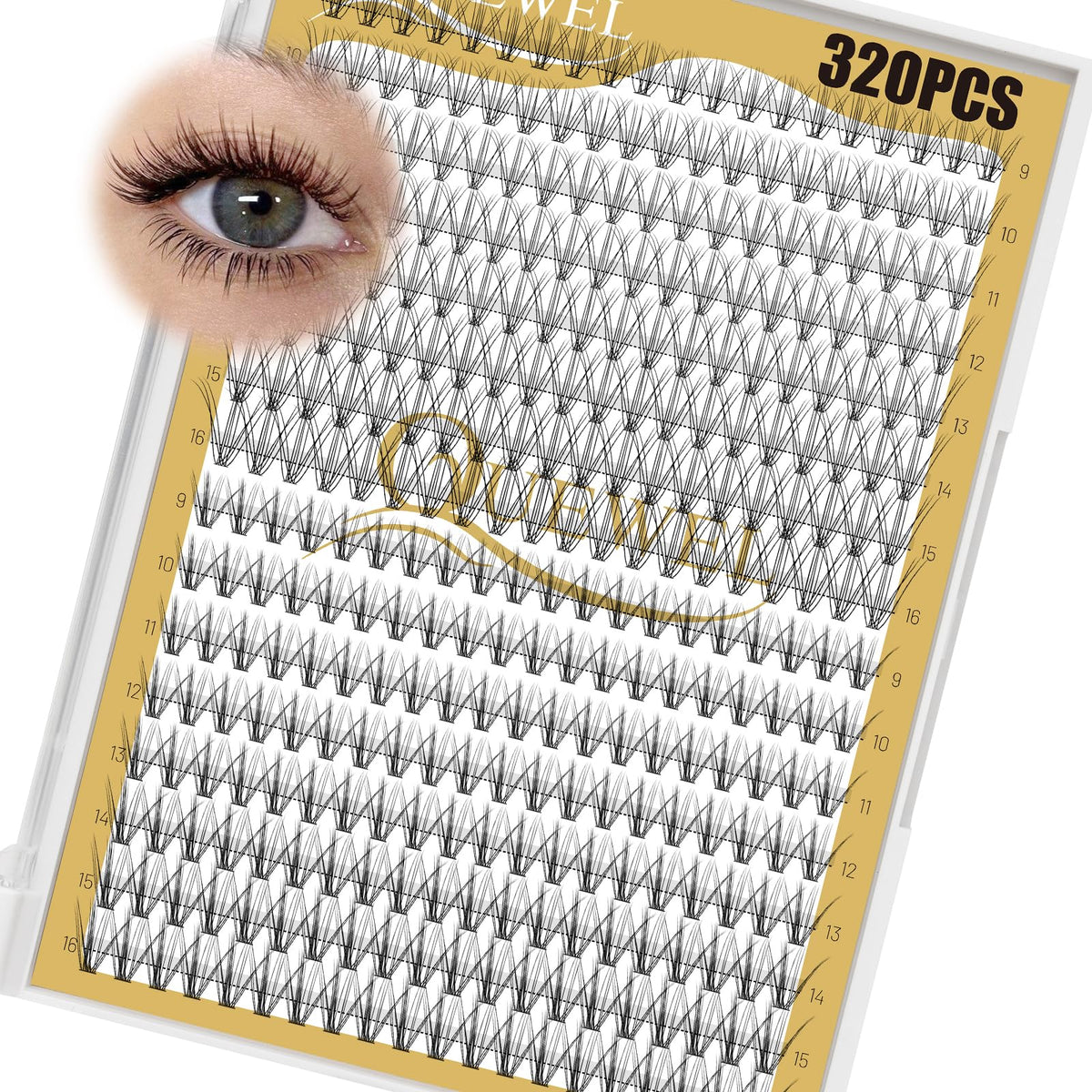 QUEWEL Lash Clusters 320Pcs tray front view