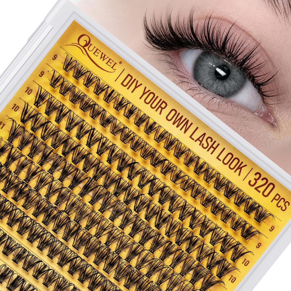 QUEWEL Lash Clusters 320Pcs tray front view
