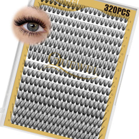 QUEWEL Lash Clusters 320Pcs tray front view with D curl lashes