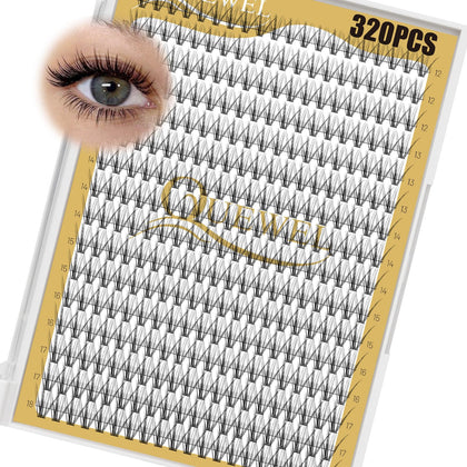 QUEWEL Lash Clusters 320Pcs tray front view with various lash lengths