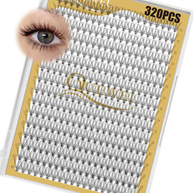 QUEWEL Lash Clusters 320Pcs tray front view with various lengths