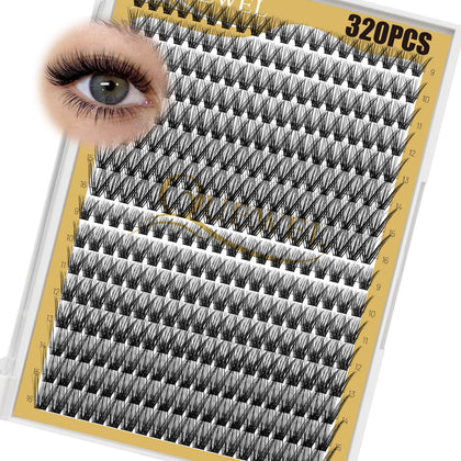 QUEWEL Lash Clusters 320Pcs tray with various lengths and curls
