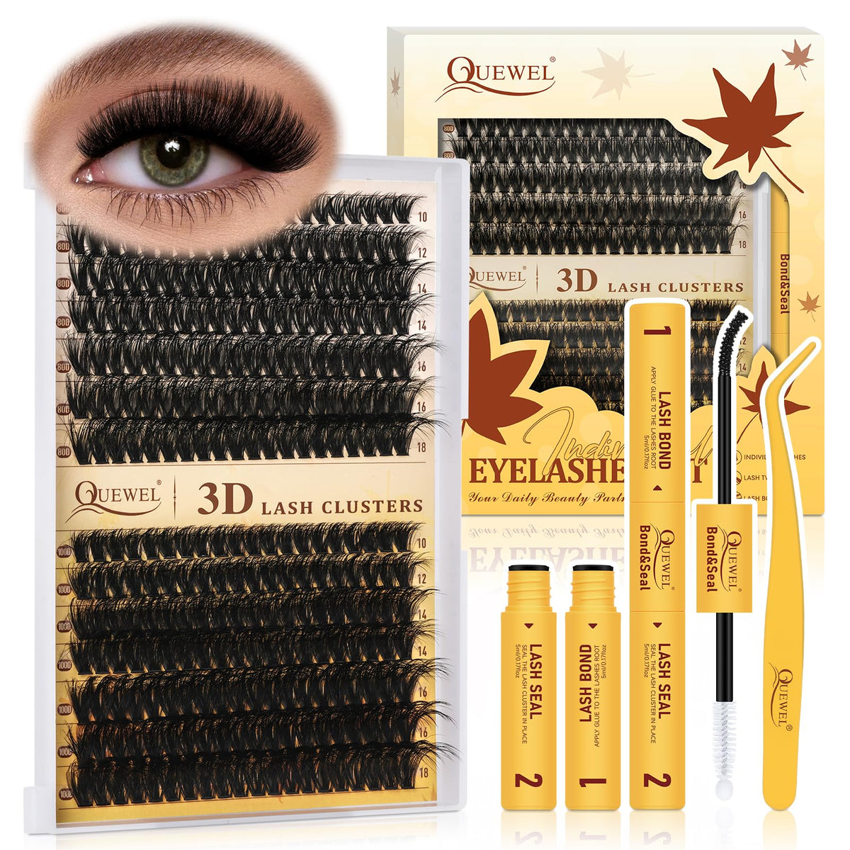 QUEWEL Lash Clusters Kit 280Pcs with lash bond and tweezers