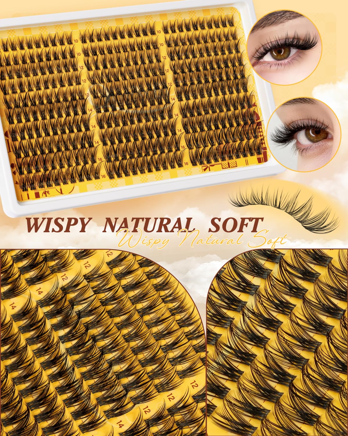 QUEWEL Lash Clusters Kit 300PCS C Curl lash clusters close-up