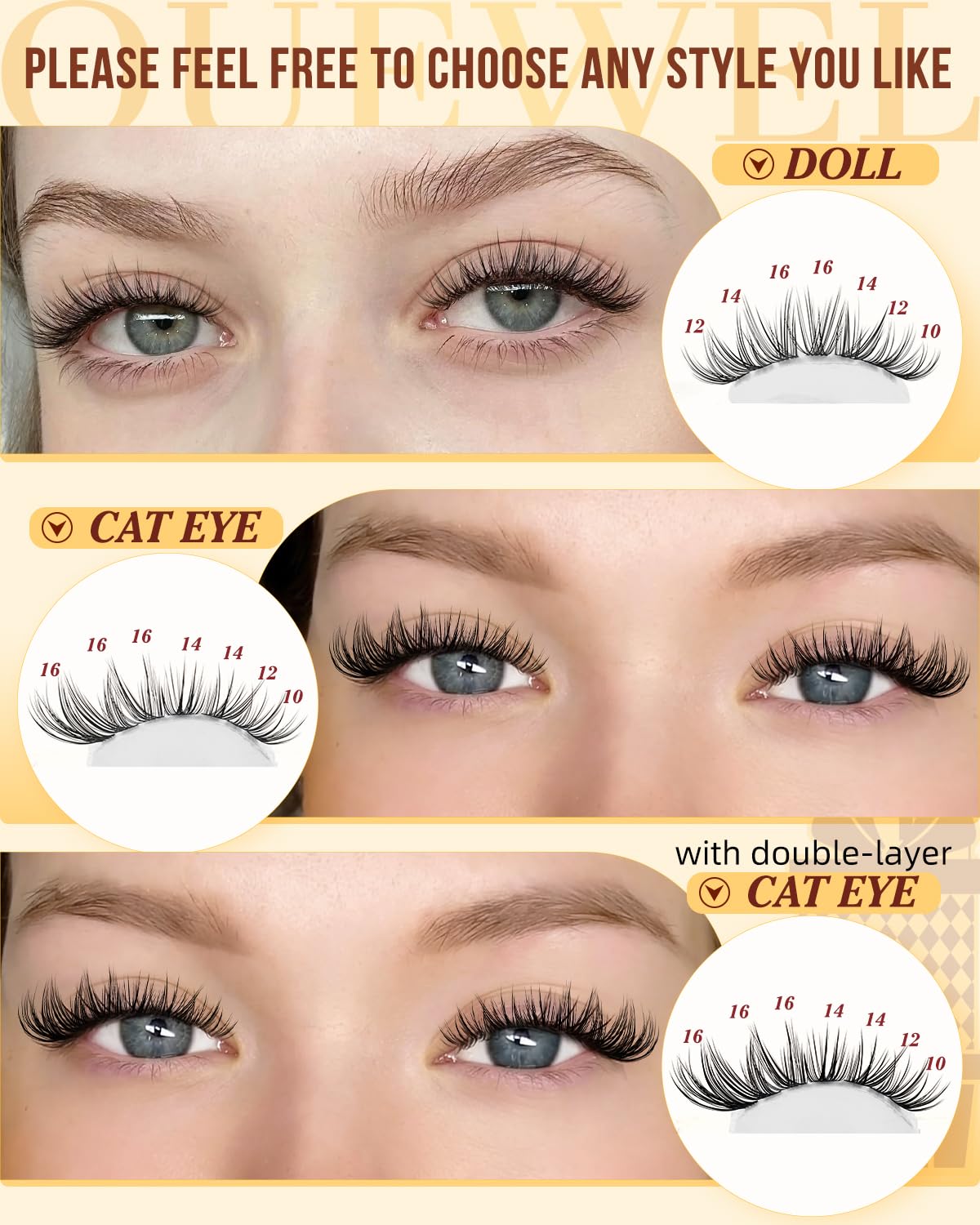 QUEWEL Lash Clusters Kit 300PCS in use on model's eyes
