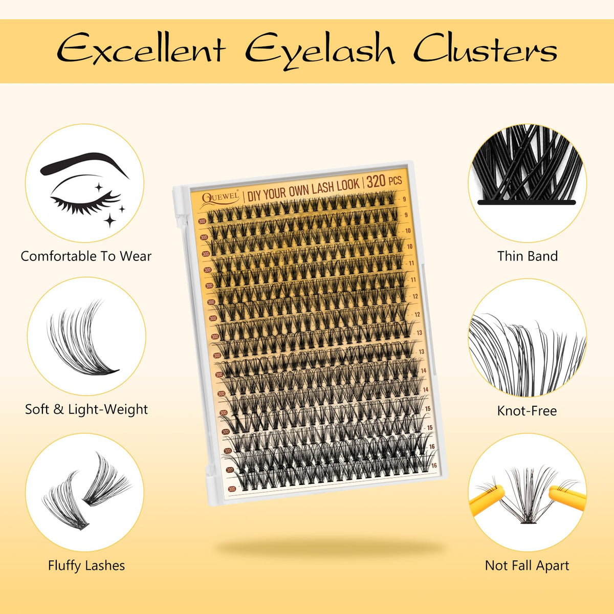 QUEWEL Lash Clusters Kit 30D lash clusters close-up