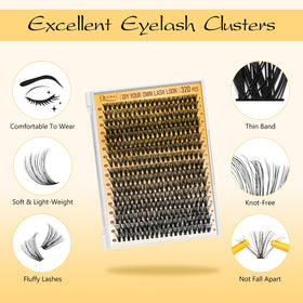 QUEWEL Lash Clusters Kit contents including lashes and tools