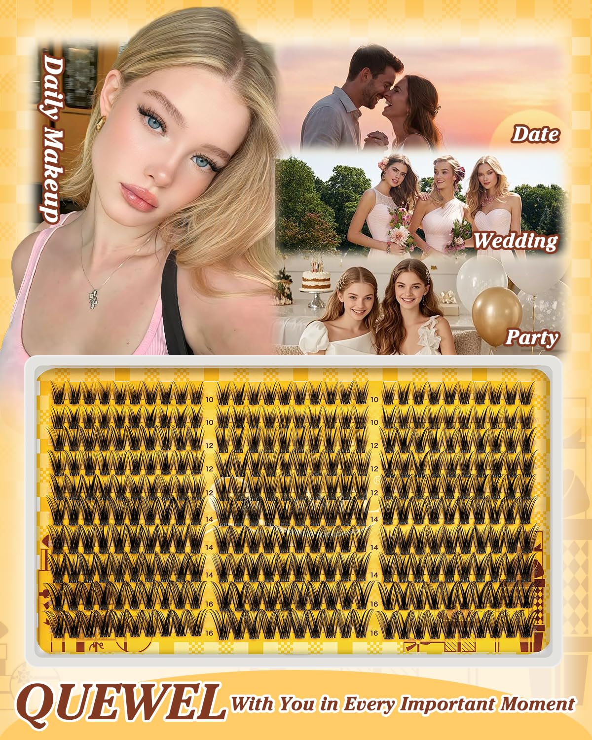 QUEWEL Lash Clusters Kit with application tools displayed
