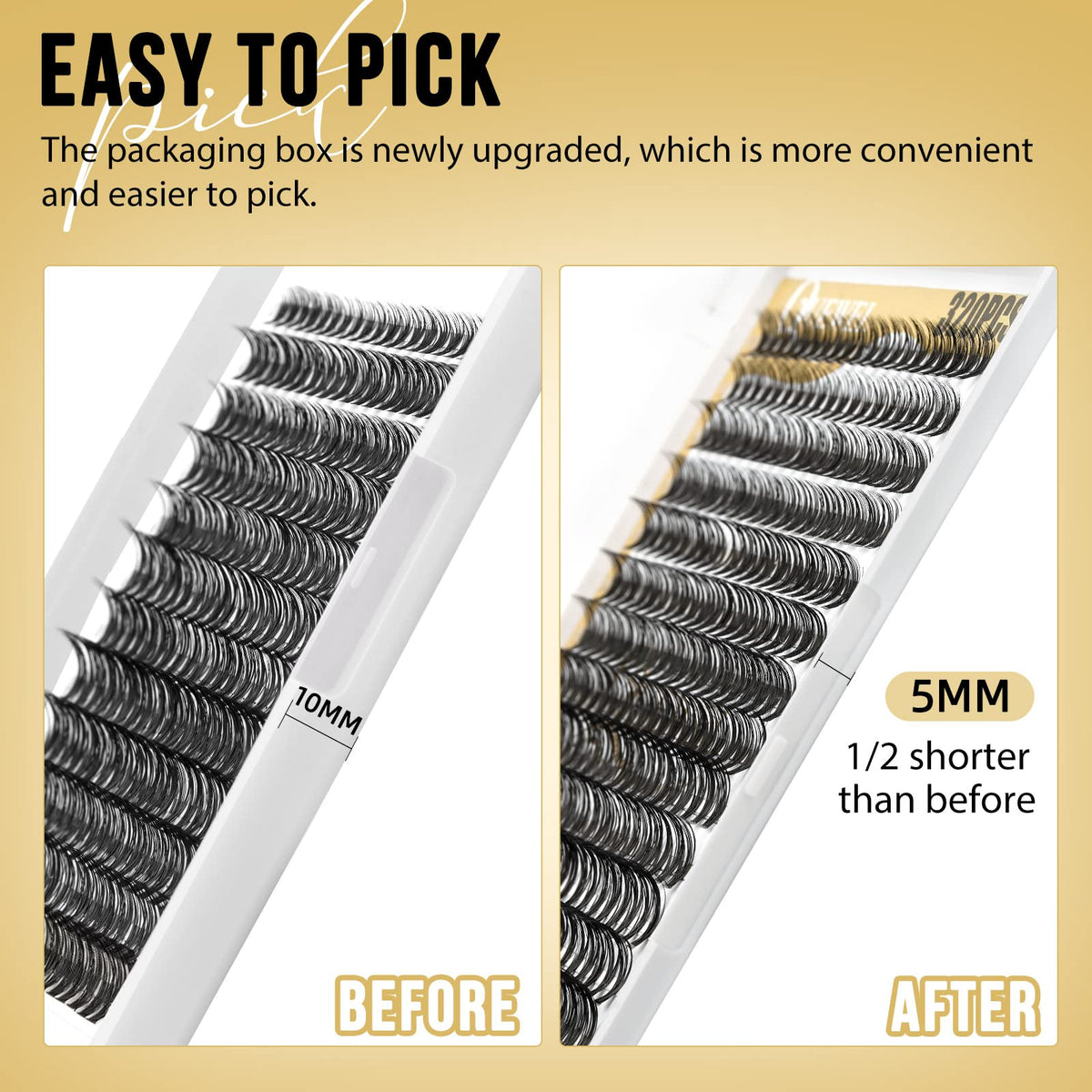 QUEWEL Lash Clusters showing various lengths and curls