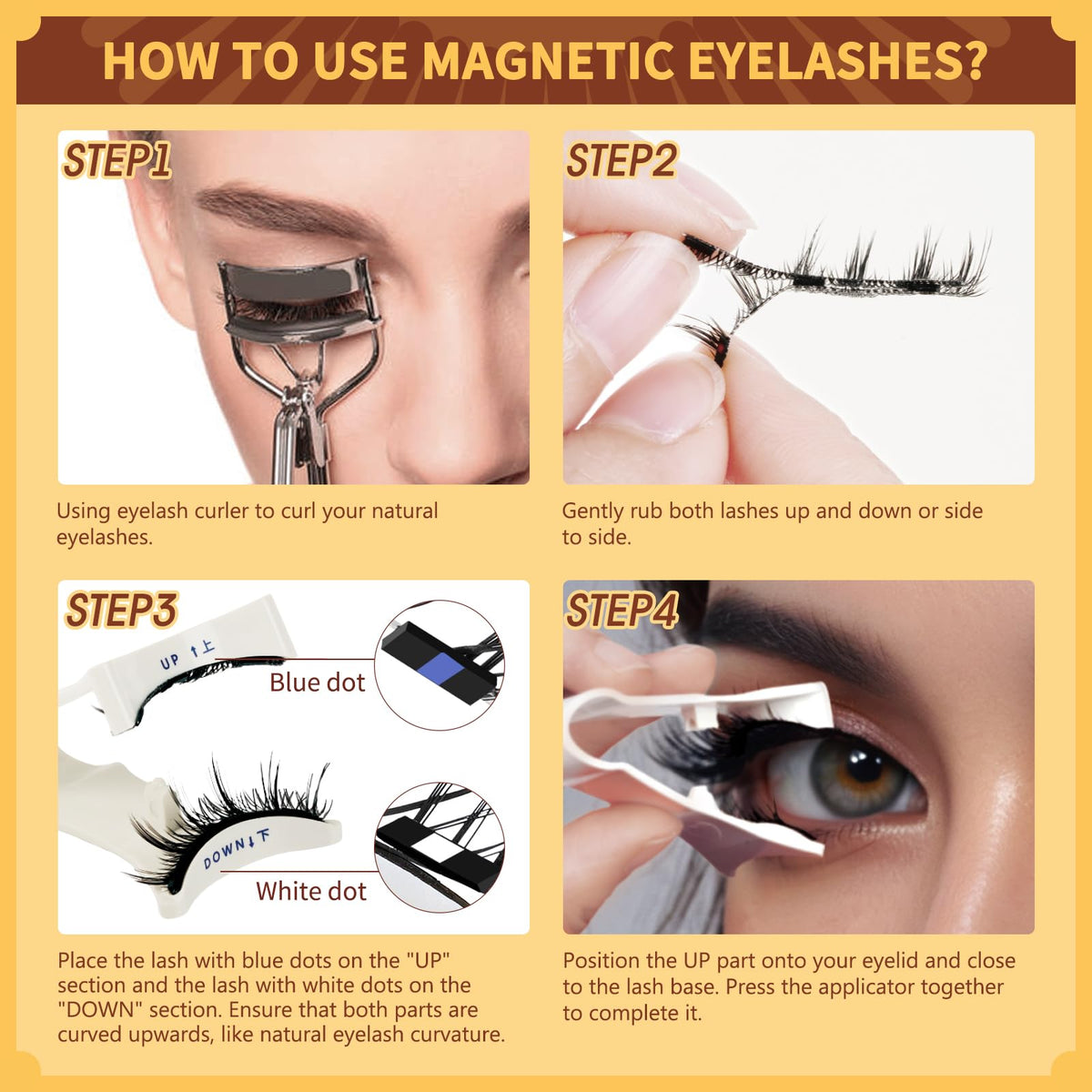 QUEWEL magnetic eyelashes with instruction sheet