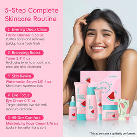 QUIYUM Skincare Set products arranged on a bathroom counter