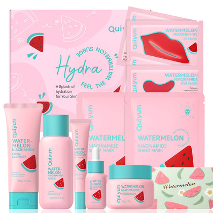QUIYUM Watermelon & Niacinamide Skincare Set front view with all products