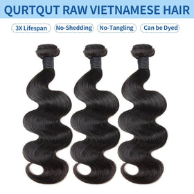 QURTQUT 16A Raw Human Hair Bundles Body Wave close-up of texture