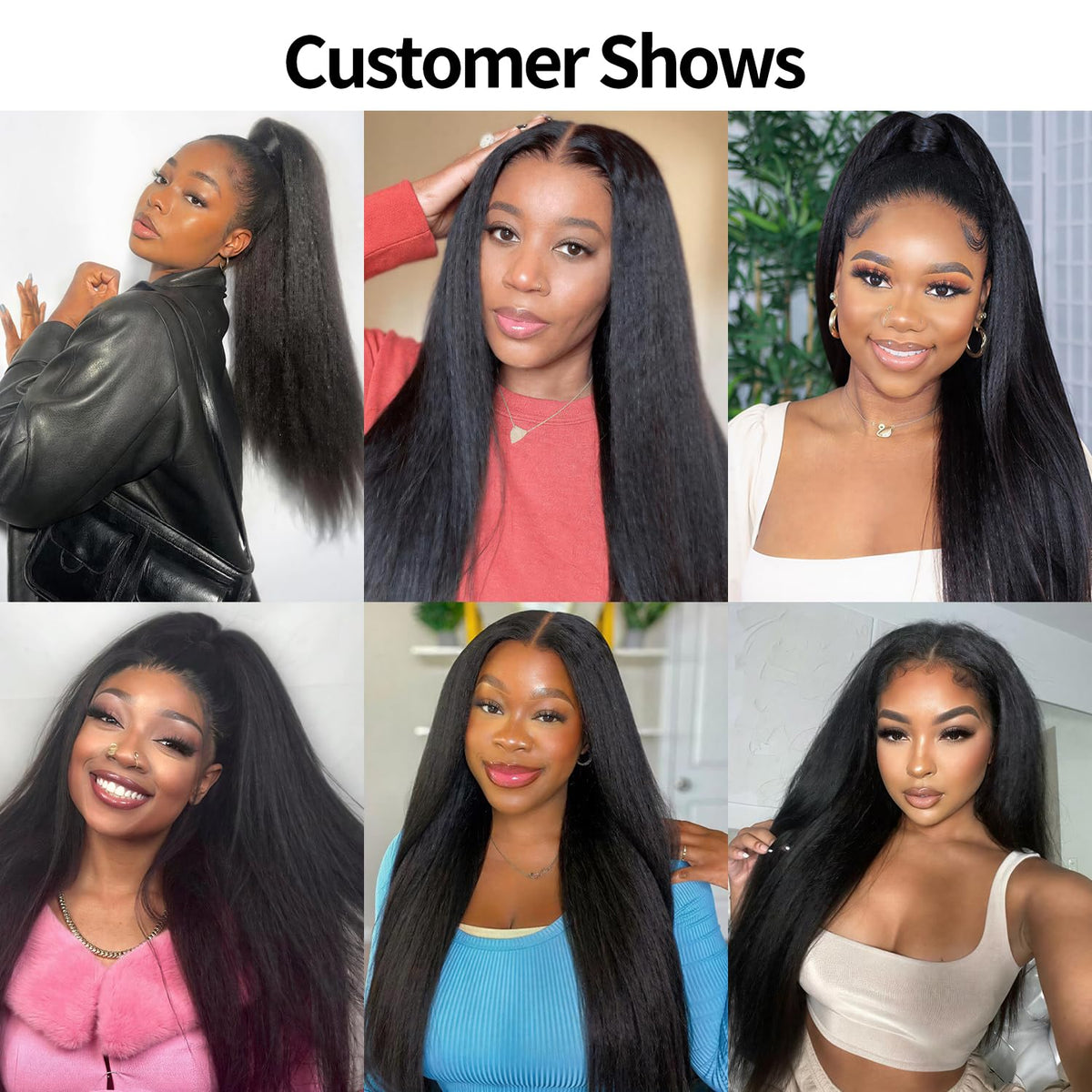 QURTQUT Kinky Straight Human Hair Bundles styled in a ponytail
