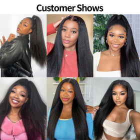 QURTQUT Kinky Straight Human Hair Bundles styled in a ponytail