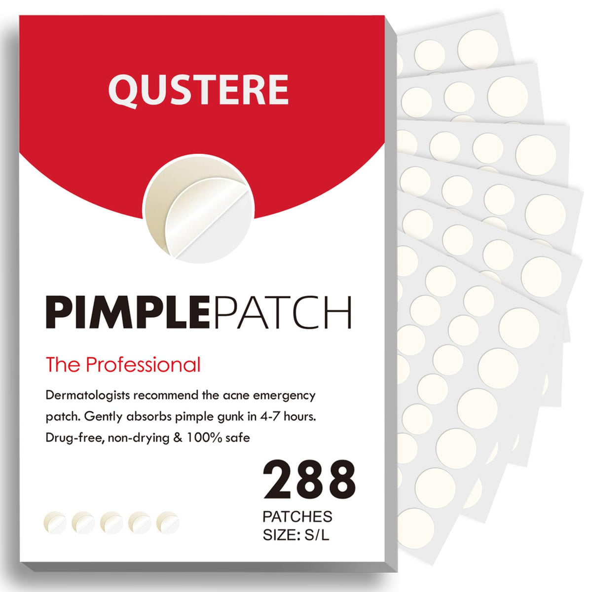 QUSTERE Pimple Patches 9mm and 12mm sizes in packaging