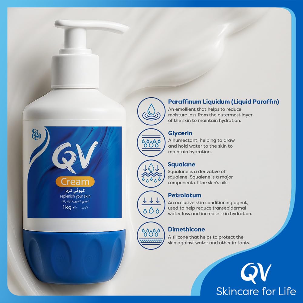 QV Cream 1050g displayed with soothing background