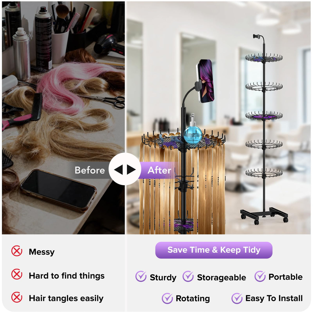 Qxcynb Braiding Hair Rack in a salon setting