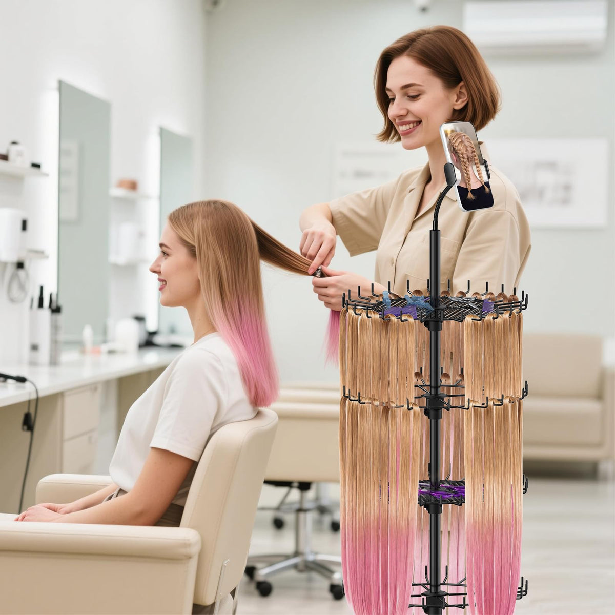 Qxcynb Braiding Hair Rack showing five adjustable layers