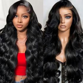QZOQZO 13x6 Lace Front Wig body wave black model front view