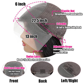 QZOQZO 13x6 Lace Front Wig human hair adjustable straps