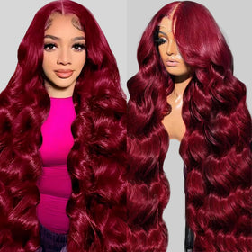 QZOQZO 24 Inch Burgundy Lace Front Wig front view