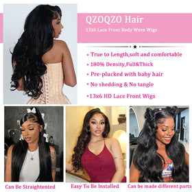 QZOQZO 28 Inch Body Wave Lace Front Wig back view