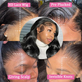 QZOQZO 28 Inch Body Wave Lace Front Wig with adjustable straps