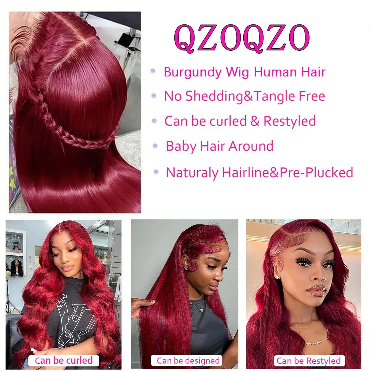QZOQZO Burgundy Lace Front Wig 30In back view