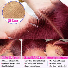QZOQZO Burgundy Lace Front Wig 30In close-up of lace