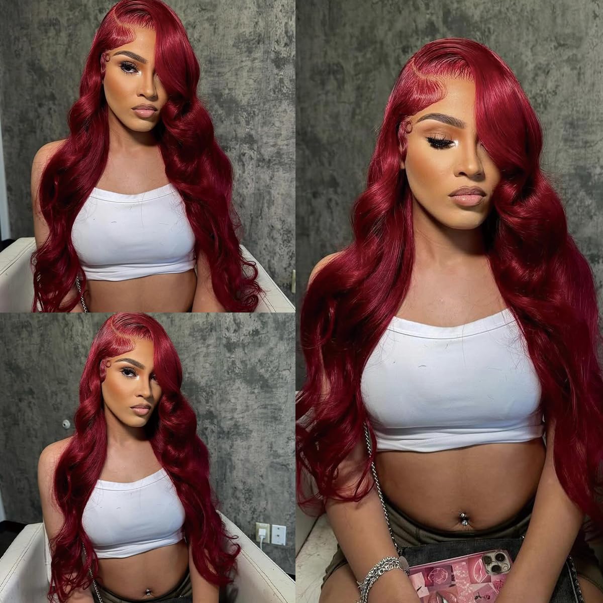 QZOQZO Burgundy Lace Front Wig 30In on mannequin