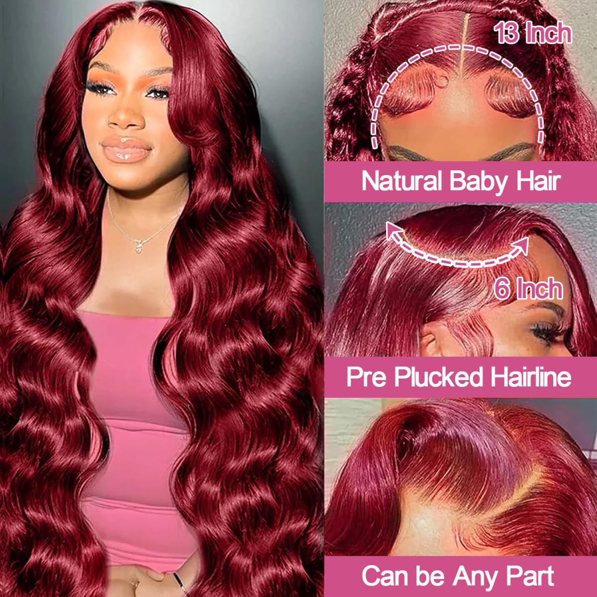 QZOQZO Burgundy Lace Front Wig 30In side view