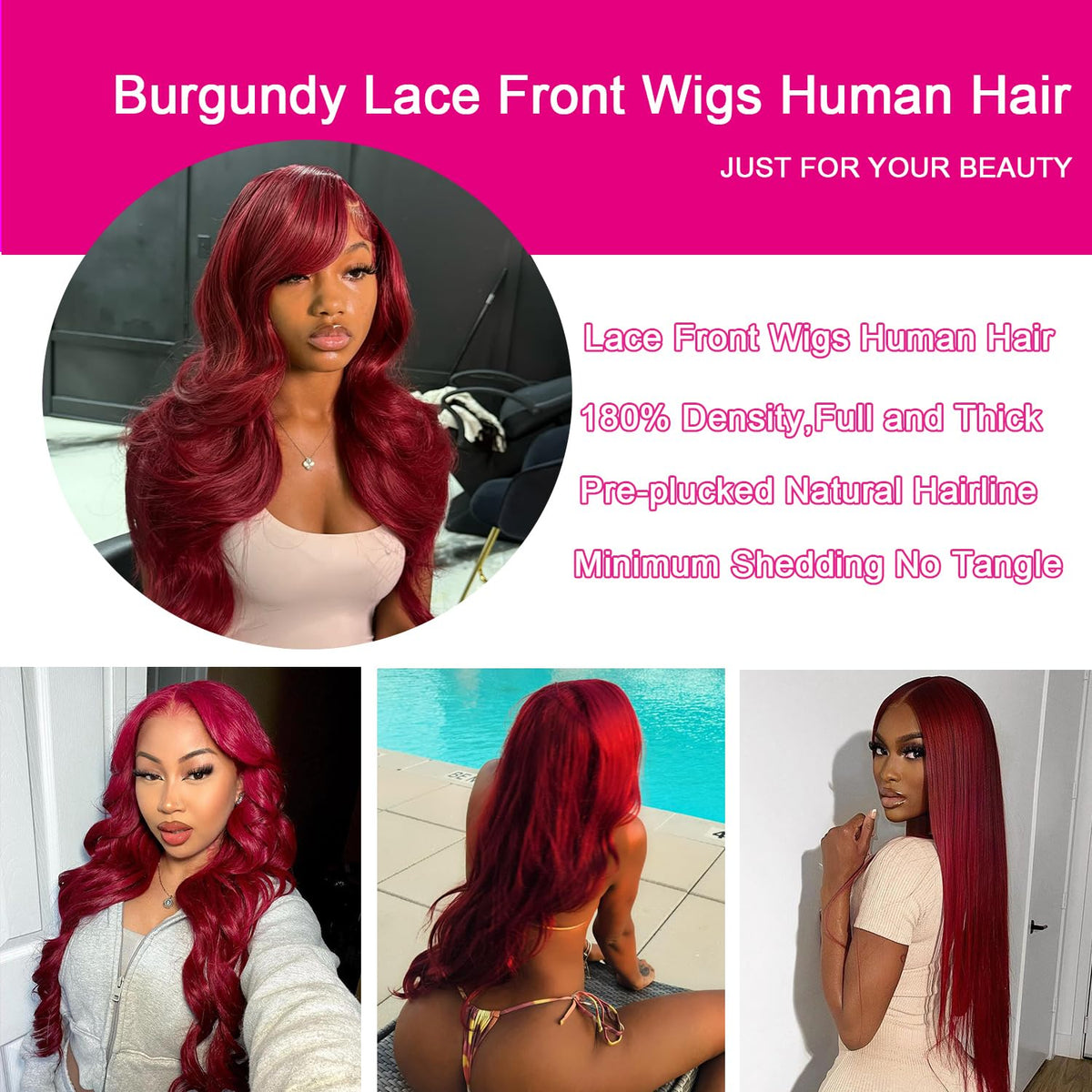 QZOQZO Burgundy Lace Front Wig 34 Inch back view